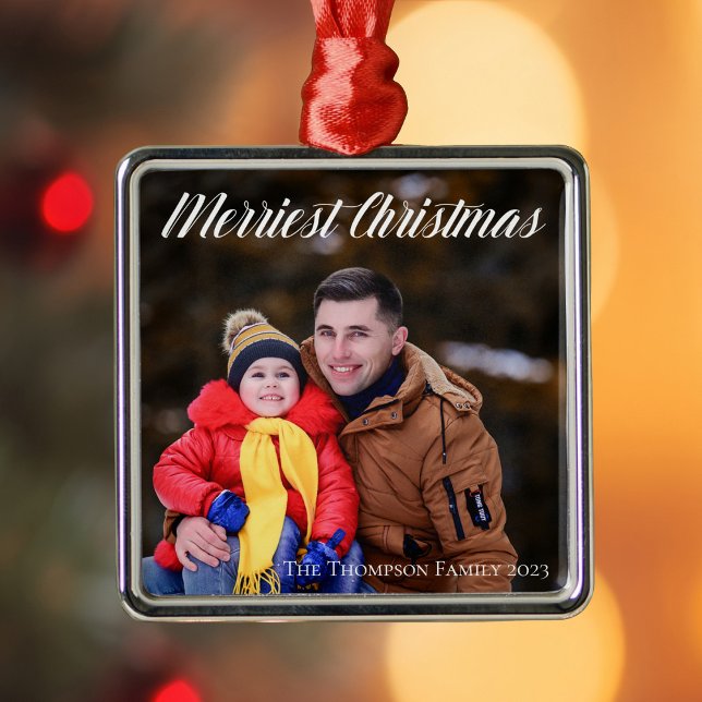 Ornamento De Metal Foto do roteiro branco elegante de Natal (Criador carregado)