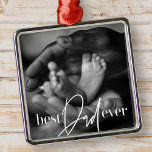 Ornamento De Metal Foto Elegante Simples e Clássica do Melhor Pai<br><div class="desc">Esta design simples e moderna é composta por tipografia serif e cursiva e adiciona uma foto personalizada</div>