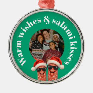 Ornamento De Metal Foto engraçada de Natal da família com beijos de s