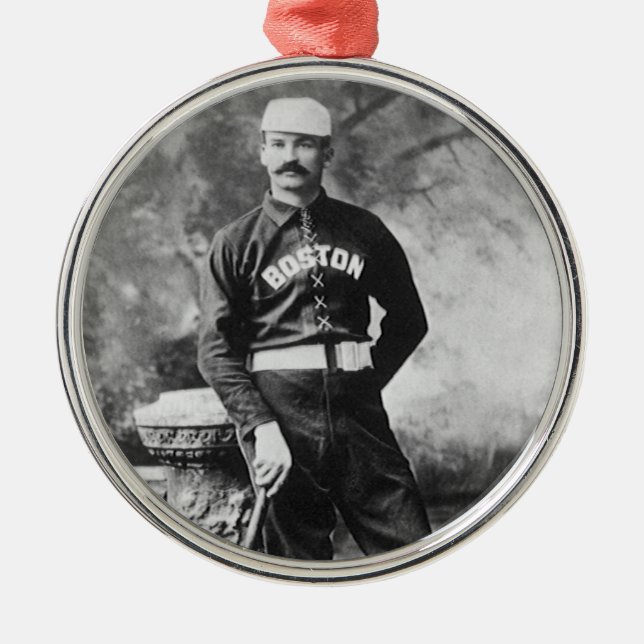 Ornamento De Metal Foto Esportiva Antiga, Jogador de Beisebol de Bost (Frente)