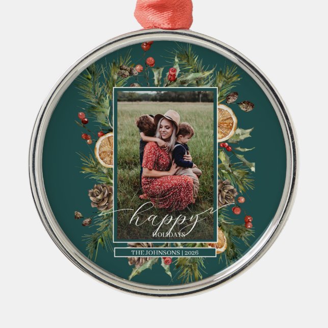 Ornamento De Metal Foto Floral Rustic (Frente)