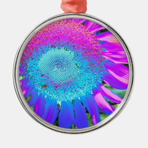 Ornamento De Metal Foto girassol cor-de-rosa-azul retrógrada