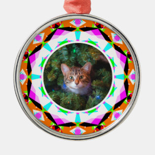 Ornamento De Metal Foto personalizada Cat Mãe Pai Mãe cor-de-laranja