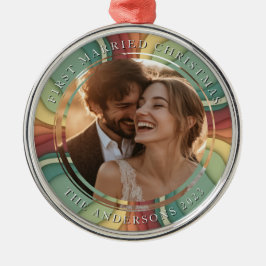 Ornamento De Metal Foto Personalizada Colorida de Natal Casada
