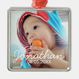 Ornamento De Metal Foto personalizada com nome e data