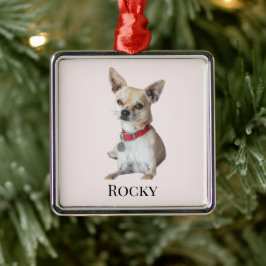 Ornamento De Metal Foto Personalizada de Cachorro | Nome de Animal de