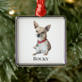 Ornamento De Metal Foto Personalizada de Cachorro | Nome de Animal de