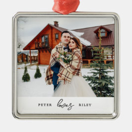 Ornamento De Metal Foto personalizada de Casal com script de amor sim