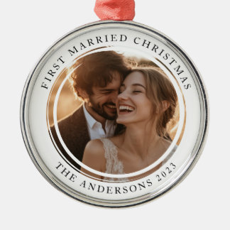 Ornamento De Metal Foto personalizada de Natal casada pela primeira v