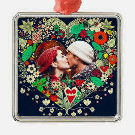 Ornamento De Metal Foto personalizada de quadro de coração floral