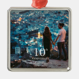 Ornamento De Metal Foto personalizada do aniversário de casamento fon