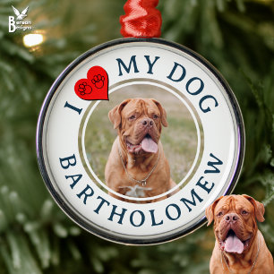 Ornamento De Metal Foto Personalizada EU AMO MEU CÃO