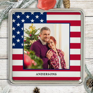 Ornamento De Metal Foto personalizada patriótica Natal americano
