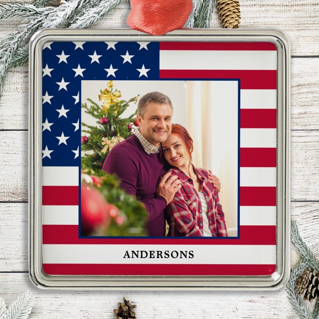 Ornamento De Metal Foto personalizada patriótica Natal americano (Criador carregado)