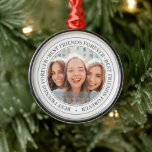 Ornamento De Metal Foto Personalizada Simples e Moderna do BFF para B<br><div class="desc">Este design simples e clássico é composto por tipografia serif e adiciona uma foto personalizada. "Melhores amigos para sempre" circula a foto dos seus amigos</div>