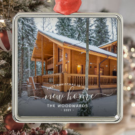 Ornamento De Metal Foto Primeiro Natal Novo Script Branco Casa