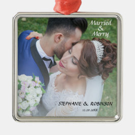 Ornamento De Metal Foto recém-casada Elegante casada e Feliz