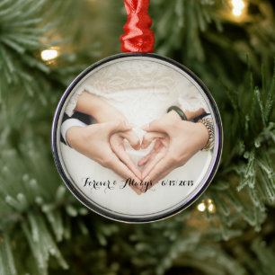 Ornamento De Metal Foto Wedding personalizada para sempre & sempre