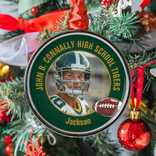 Ornamento De Metal Fotografia de Jogador de Futebol Green Gold Natal