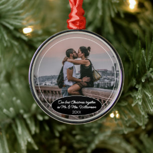 Ornamento De Metal Fotos Personalizadas de Casal no Primeiro Natal co