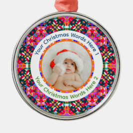 Ornamento De Metal Fotos Personalizadas Feliz Natal Moderno Colorido