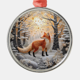 Ornamento De Metal Fox 3D no inverno na Terra Maravilha