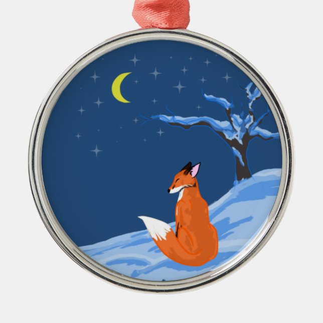 Ornamento De Metal Fox da noite do inverno (Frente)