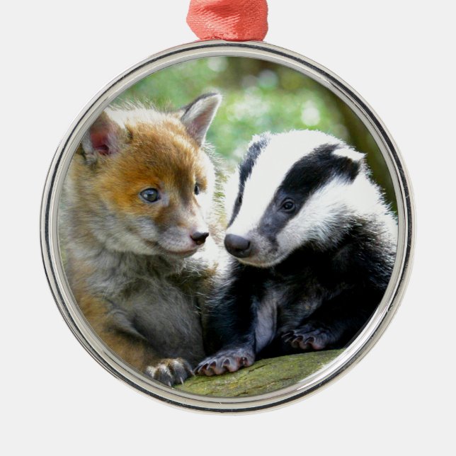 Ornamento De Metal Foxcub e Badger Cute! (Frente)