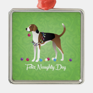 Ornamento De Metal Foxhound Feliz Naughn Natal Americano