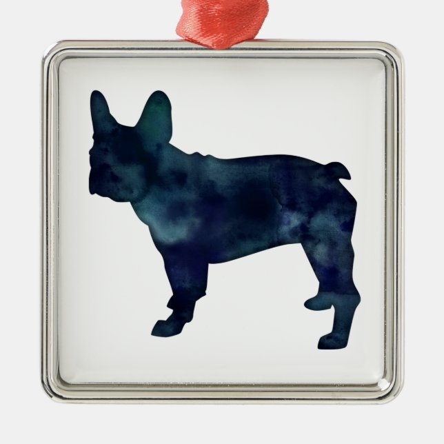 Ornamento De Metal Francês Bulldog Black Watercolor Silhouket (Frente)