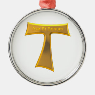 Ornamento De Metal Franciscan Tau Cross Pax Et Bonum Dourado Metálic