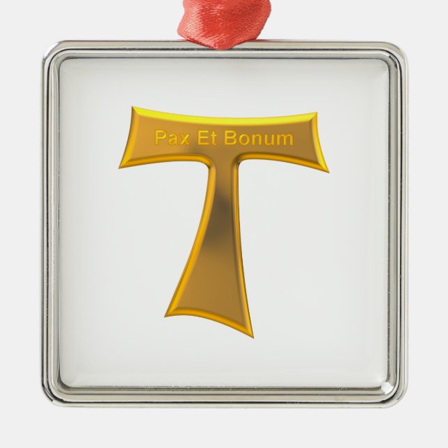 Ornamento De Metal Franciscan Tau Cross Pax Et Bonum Dourado Metálico (Frente)