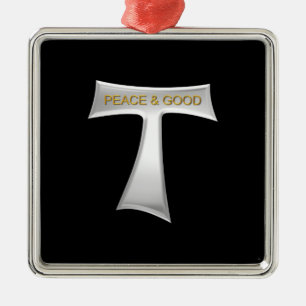 Ornamento De Metal Franciscan Tau Cross Peace and Good Silver & Doura