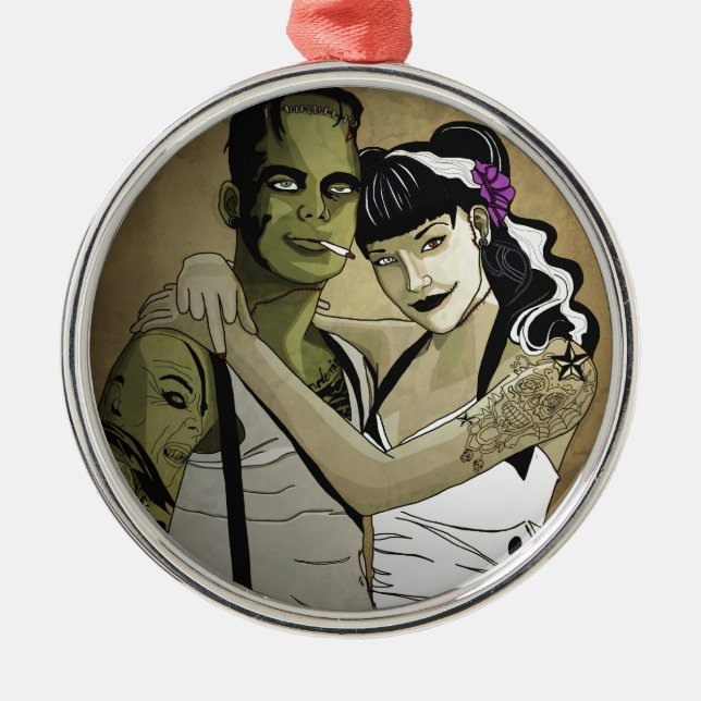 Ornamento De Metal Frank e noiva Rockabilly (Frente)