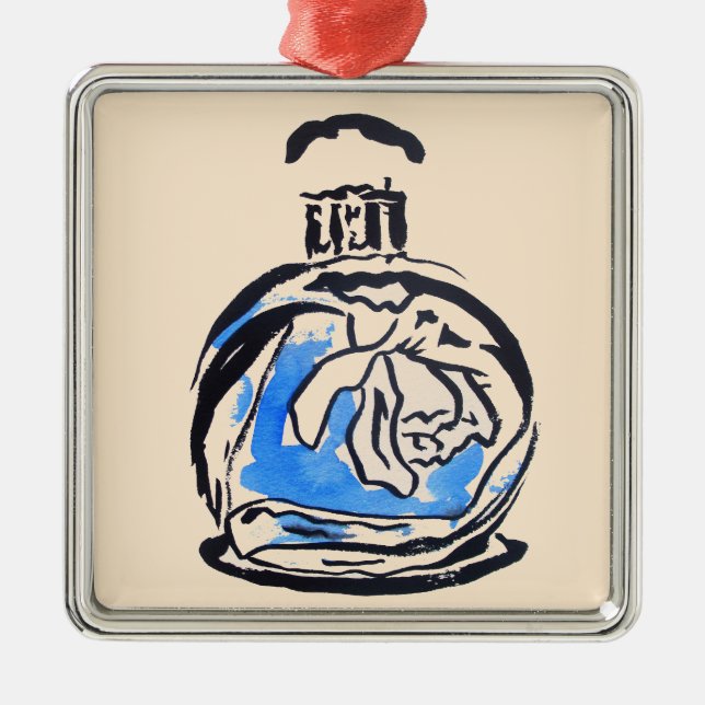 Ornamento De Metal Frasco de perfume de ilustração de moda azul (Frente)