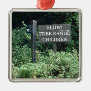 Ornamento De Metal Free Range Children sign, divertido