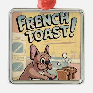 Ornamento De Metal French Bulldog Breakfast Cartoon Art