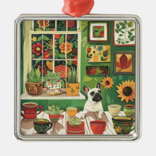 Ornamento De Metal Frenchie no Jardim Boho Tea Room