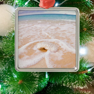 Ornamento De Metal Frente de Praia com Ilhas Caimão de Seashell