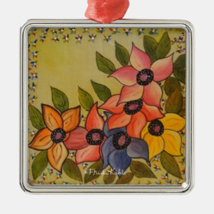 Ornamento De Metal Frida Kahlo pintou Flores