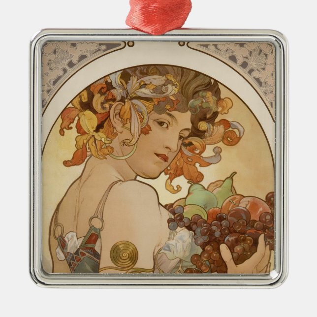 Ornamento De Metal Fruta (Art Nouveau) (Retrato feminino) (Frutas) (Frente)
