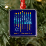 Ornamento De Metal Fruta HANUKKAH do Espírito<br><div class="desc">HANUKKAH Abençoa a Fruta do Ornamento Metálico Espiritual com TEXTO PERSONALIZÁVEL, especialmente desenhado com as velas de Chanucá e a nove vezes fruta do Espírito da fé cristã: amor, alegria, paz, longo sofrimento, bondade, bondade, fidelidade, autocontrole. No canto inferior esquerdo está uma estrela simples de David. Personalize seu texto adicionando...</div>