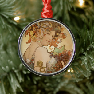 Ornamento De Metal Fruta por Alphonse Mucha, Vintage Art Nouveau