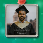 Ornamento De Metal Full Photo Minimalist Graduation<br><div class="desc">Personalize this premium medallion style photo graduation ornament with your own text and photo for a lasting keepsake. Features a simple design your  favorite photo with overlaid off-white text that allows the photo to shine.  Photo credit Pexels.com image by Olia Danilevich</div>
