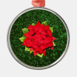 Ornamento De Metal Fundo de brilho verde de Poinsettia