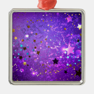 Ornamento De Metal Fundo de folhas roxas com estrelas