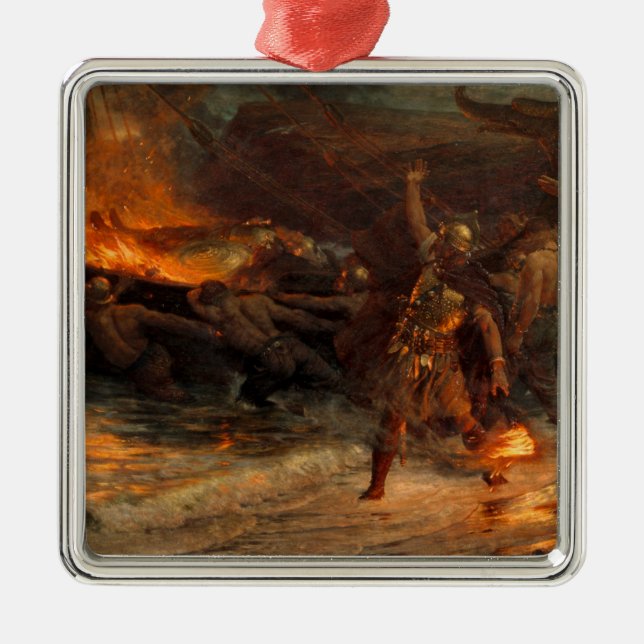 Ornamento De Metal Funeral de um Viking (por Frank Dicksee) (Frente)