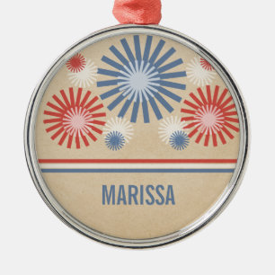 Ornamento De Metal Funky 4 de julho Fireworks e Stripes Ornament