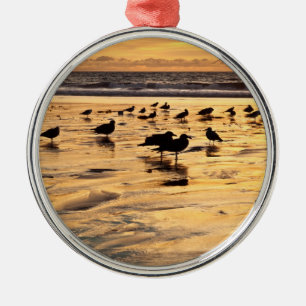 Ornamento De Metal Gaivotas na Praia ao Pôr do Sol