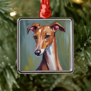Ornamento De Metal Galgo Italiano Pintura em Aquarela de Cachorro